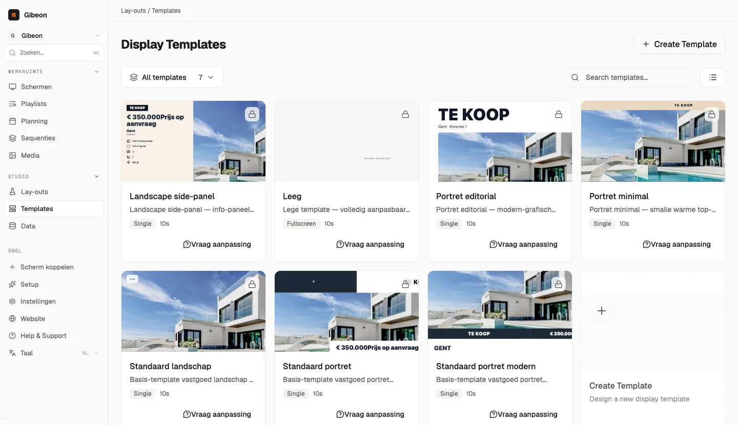 Galerie von gibeon.io-Templates mit Immobilien-Designs und App-Navigation auf dem Bildschirm